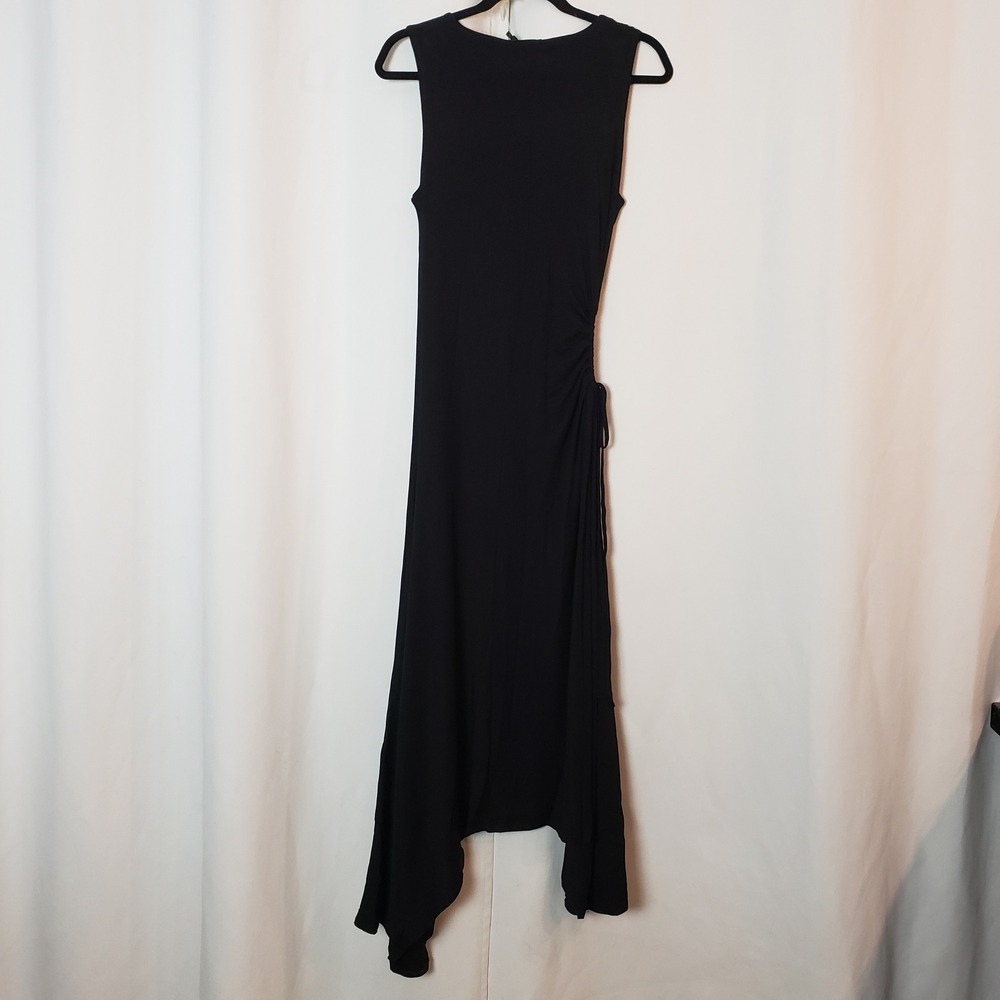 Ted Baker Giulia Black Ruched Asymmetrical Hem Midi Dress Size 2 Small - Picture 4 of 9